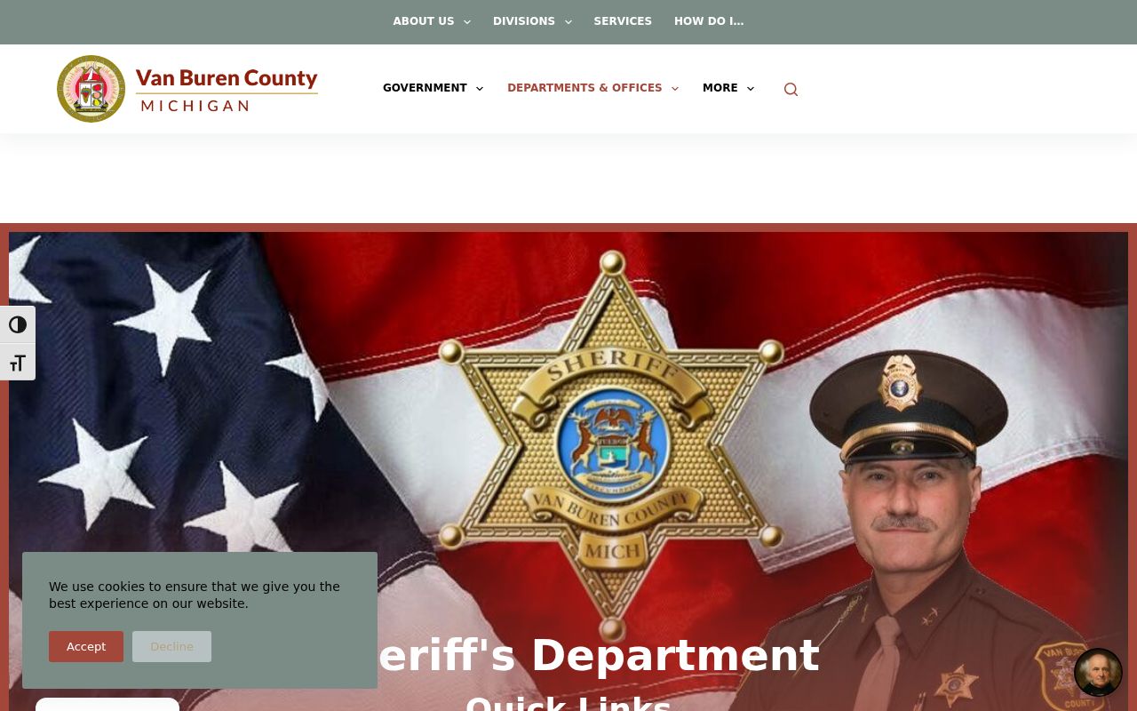 Van Buren County Sheriff's Office page for warrant service questions