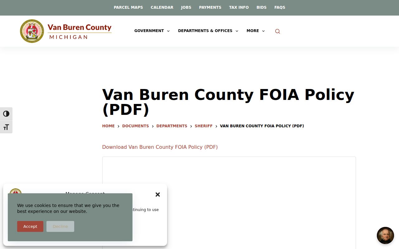 Van Buren County FOIA policy for requesting warrant related records