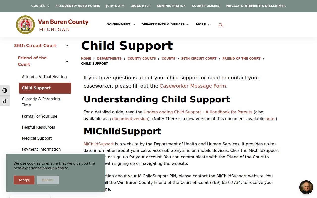 Van Buren County child support enforcement page tied to bench warrants