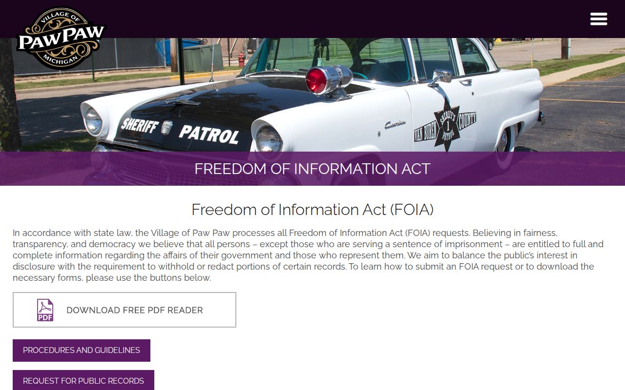 Paw Paw FOIA page for municipal and police warrant record requests