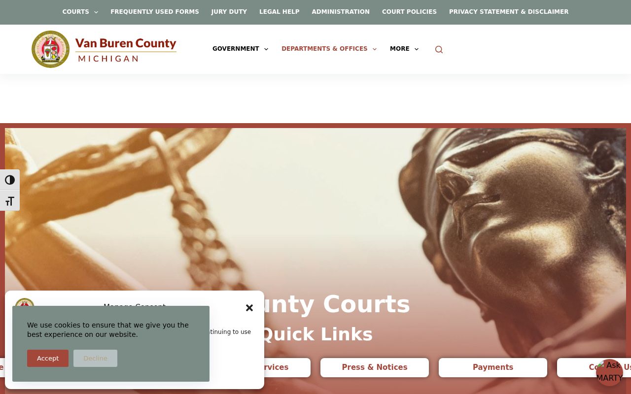Van Buren County courts page used to route warrant records questions